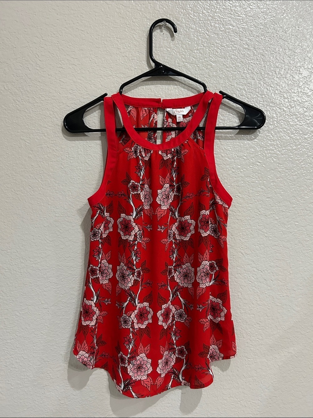 Candies Red Floral Tank Racerback Sleeveless Top Boho Cottage Core Sz XS TC0109